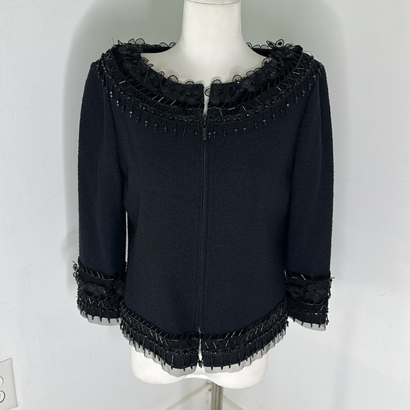 Sold Vintage St.John Couture Beaded Full Zip Santana Knit Evening Jacket - Picture 1 of 5
